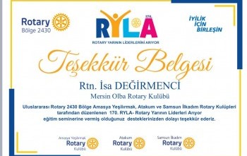 Mersin Olba Rotary Kulübü tarafından Ryla’ ya 2 öğrenci gönderilmesi