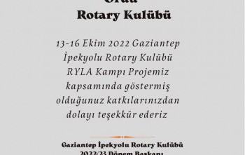 ORDU ROTARY KULÜBÜ 156.RYLA SEMİNERİNDE 1 KATILIMCIYA SPONSOR OLDU.