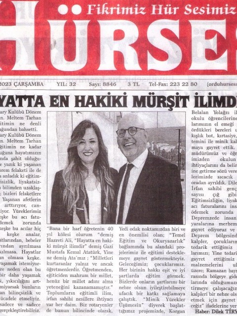 Ordu Rotary Kulübünün 29 Mart 2023 tarihli Basın Haberleri