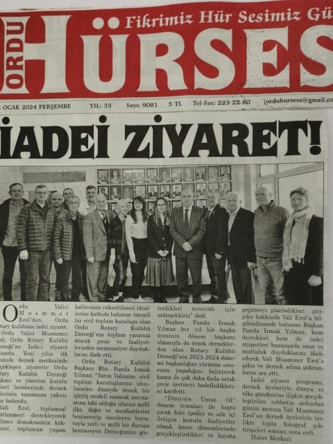 Ordu Rotary Kulübünün Bu Haftaki Basın Haberleri..