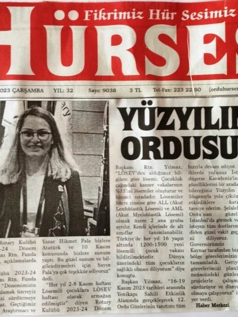 Ordu Rotary Kulübü 15 Kasım 2023 Tarihli Basın Haberimiz