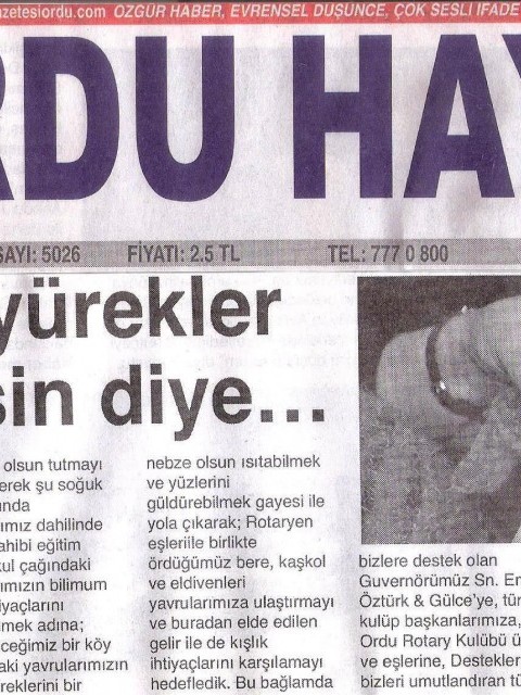Ordu Rotary Kulübü Başkanı Rtn. Meltem Erbaş'ın mesajı basında yerini aldı.