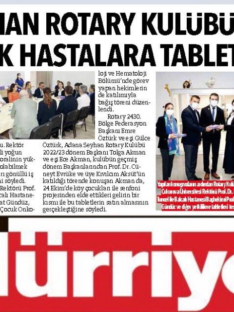 Ç.Ü BALCALI HASTANESİ ÇOCUK ONKOLOJİ VE HEMATOLOJİSİ 20 ADET TABLET TESLİM TÖRENİ