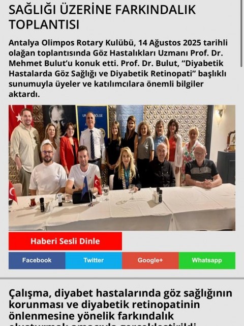 ANTALYA OLİMPOS RK'NÜN GÖZ SAĞLIĞI FARKINDALIK SEMİNERİ BASINDA YER ALDI