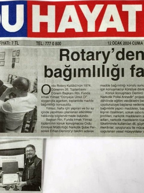 Ordu Rotary Kulübünün Madde Bağımlığı ile İlgili Basın Haberleri