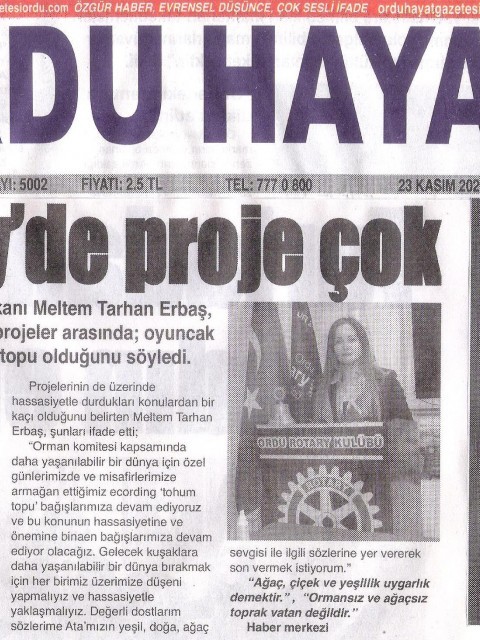 Ordu Rotary Kulübü Başkanı Rtn. Meltem Erbaş’ın bu haftaki mesajı “ Rotary’de Proje Çok “ ve “Proje Üretmeye Devam” başlığı  ile basında yer aldı.