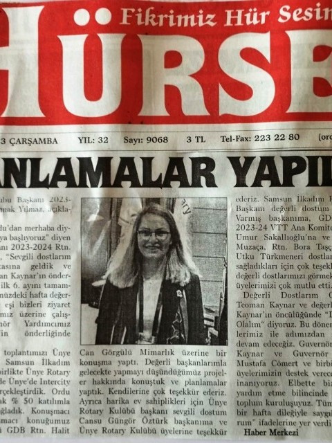Ordu Rotary Kulübünün 20 Aralık 2023 Tarihli Basın Haberi..