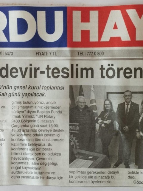 ORDU ROTARY KULÜBÜNÜN 05 HAZİRAN BASIN HABERLERİ.