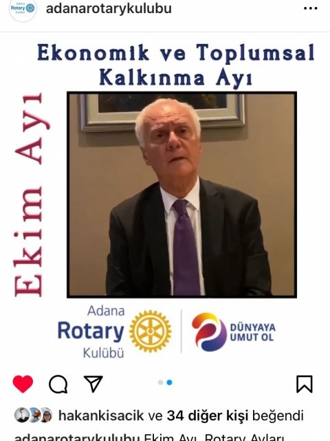 Adana Rotary Kulübü Ekim Ayında Ekonomik ve Toplumsal Kalkınma Videosu Yayınladı