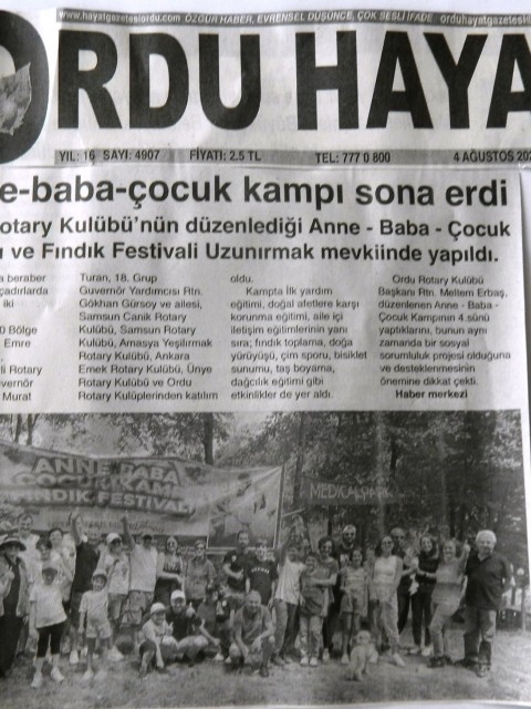 Ordu Rotary Kulübünün Anne -Baba - Çocuk Kampı etkinliğimiz  basında yer aldı.