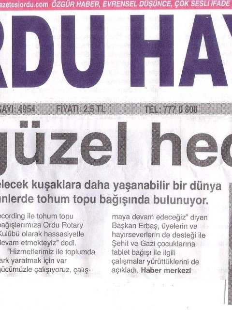 Ordu Rotary Kulübü Başkanı Rtn. Meltem Erbaş’ ın bu haftaki mesajı yere basında yer aldı.