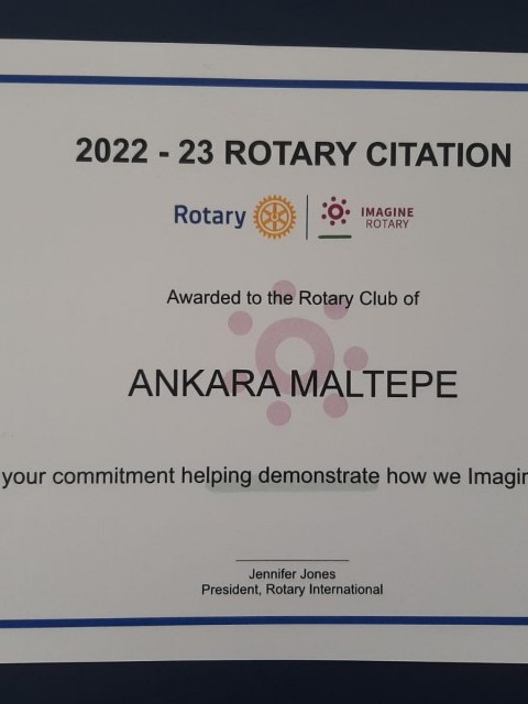 2022 2023 döneminde  Rotary Citation almaya hak kazandık