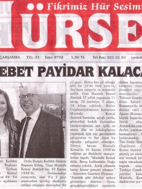Ordu Rotary Kulübünün “Arkadaşının Getir Toplantısı ve Başkan Rtn. Meltem Erbaş’ın 10 Kasım Mesajı” basında yer aldı.