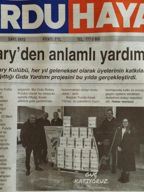Ordu Rotary Kulübünün Ramazan paketi etkinliği basında yer aldı.