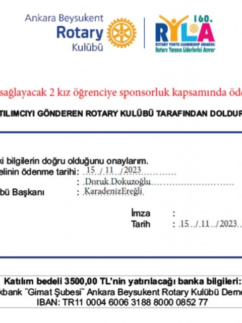 160.RYLE da 2 öğrenci için sponsor olduk