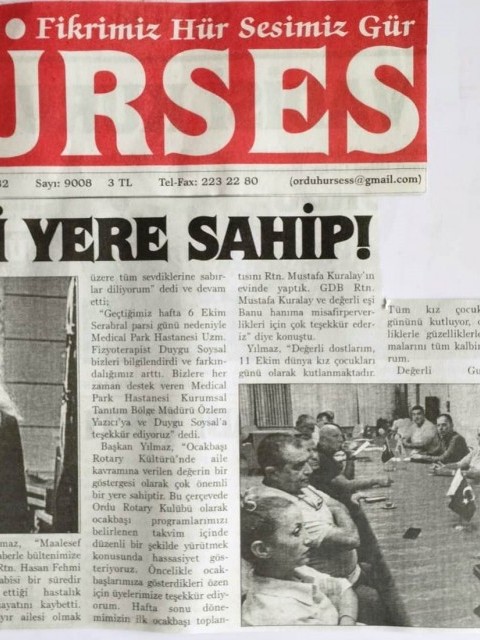 Ordu Rotary Kulübü Başkanı Rtn. Funda Irmak Yılmaz’ın bu haftaki mesajı basında yer aldı.