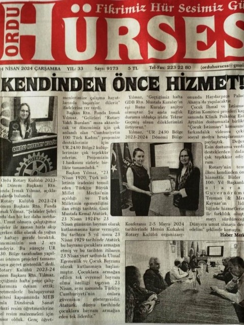 Ordu Rotary Kulübünün 24 Nisan 2024 Tarihli Basın Haberleri..