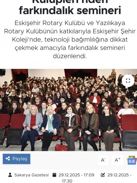 Şehir Kolejinde Rotary kulüplerinden farkındalık semineri