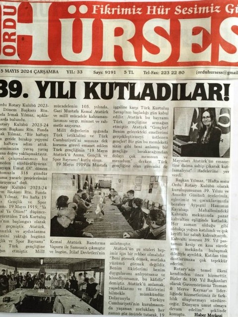 ORDU ROTARY KULÜBÜNÜN BASIN HABERİ