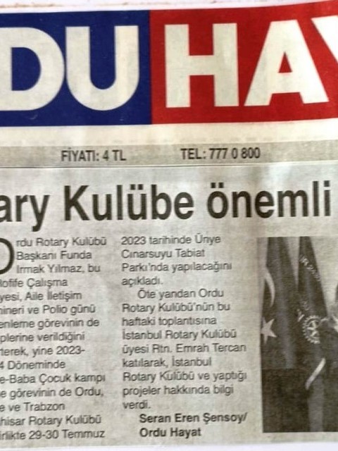 Ordu Rotary Kulübü Başkanı Funda Irmak Yılmaz’ın bu haftaki mesajını (26.07.2023) basında yer aldı.