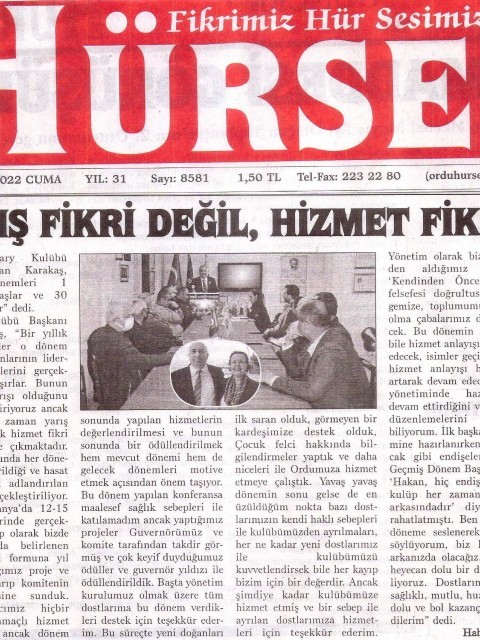 Dönem başkanımız Rtn. Hakan Karakaş’ın bu haftaki mesajı “YARIŞ FİKRİ DEĞİL, HİZMET FİKRİ “ başlığı ile basında yer aldı.