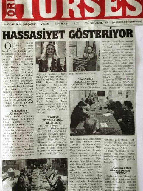Ordu Rotary Kulübünün bu hafta basında çıkan haberleri