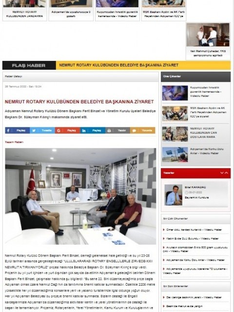 Basında Nemrut Rotary Kulübü Belediye Başkanı Ziyaret Haberleri