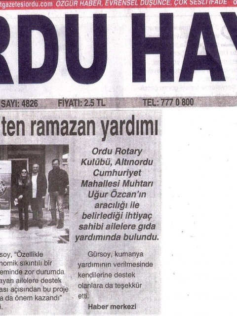 Ordu Rotary Kulübünün Ramazan Paketi projesinin basın haberleri..