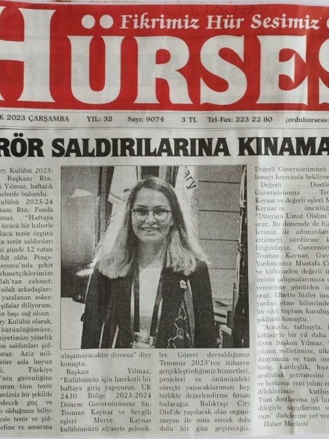 Ordu Rotary Kulübünün bu haftaki basında çıkan haberleri