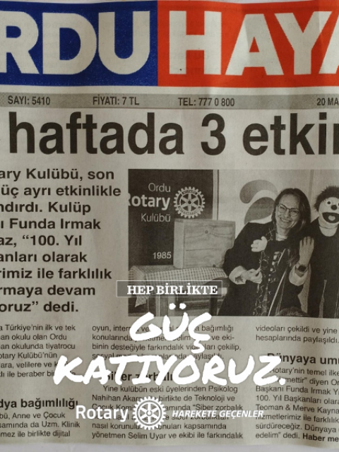Ordu Rotary Kulübünün 20 Mart 2024 tarihli Basın Haberleri