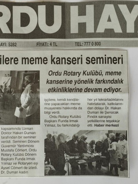 ORDU ROTARY KULÜBÜNÜN “ERKEN TANI HAYAT KURTARIR” MEME KANSERİ FARKINDALIK ETKİNLİĞİMİZ BASINDA YER ALDI