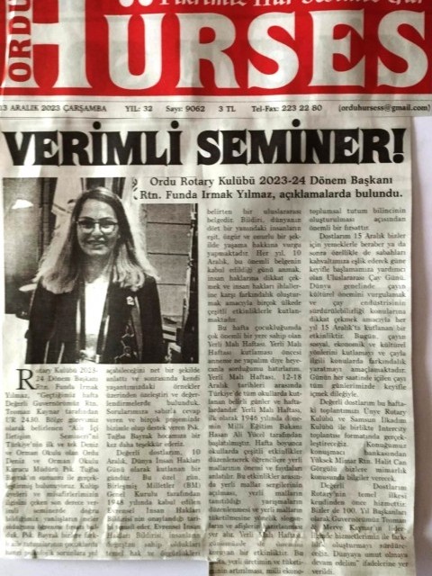 Ordu Rotary Kulübü Basın Haberi