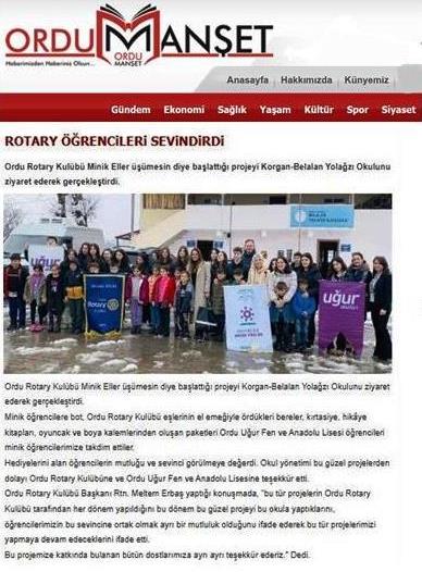 ORDU ROTARY KULÜBÜNÜN MİNİK ELLER ÜŞÜMESİN PROJESİNİN BASIN HABERLERİ
