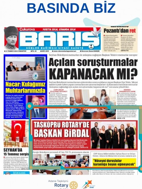 Sihirli Dönemimizin ilk Kısa Dönem Yaz Kampı olan “The Fire of Black Sea and Anatolia” projemiz ile Adana Taşköprü Rotary kulübümüz basında yerini aldı.