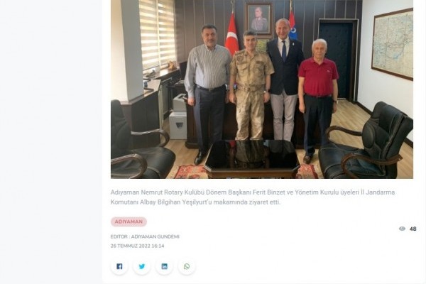 Basında Nemrut Rotary Kulübü Jandarma Komutanı Ziyaret Haberleri