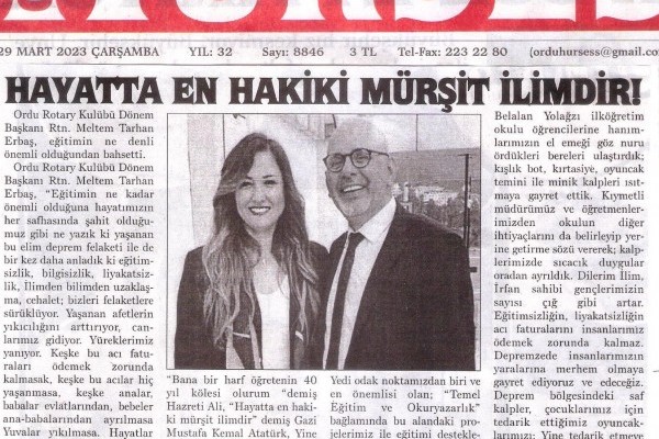 Ordu Rotary Kulübünün 29 Mart 2023 tarihli Basın Haberleri