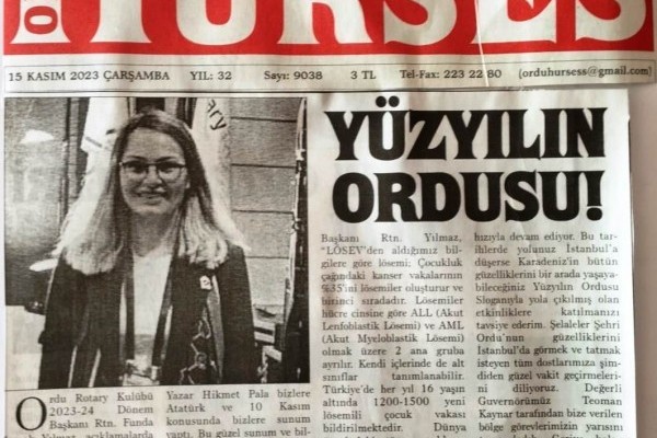 Ordu Rotary Kulübü 15 Kasım 2023 Tarihli Basın Haberimiz