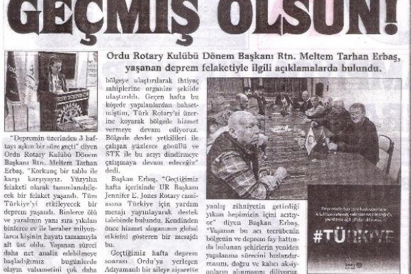 Ordu Rotary Kulübü Başkanı Rtn. Meltem Erbaş’ ın Depremle İlgili mesajı basında yer aldı.