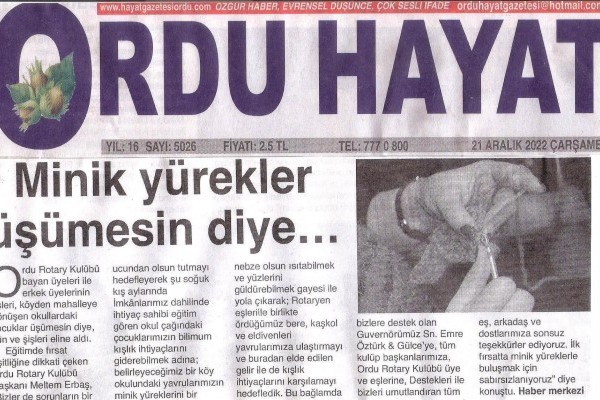 Ordu Rotary Kulübü Başkanı Rtn. Meltem Erbaş'ın mesajı basında yerini aldı.
