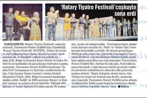 Rotary Tiyatro Festivali Coşkuyla Sona Erdi