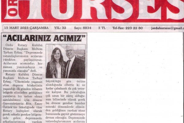 Ordu Rotary Kulübünün 15 Mart 2023 Tarihli Basın Haberleri