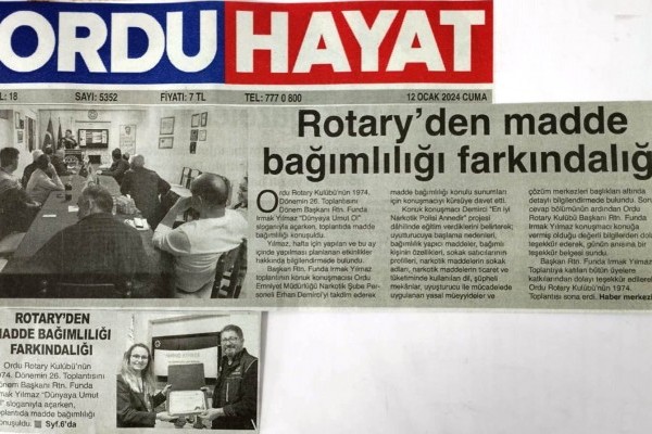 Ordu Rotary Kulübünün Madde Bağımlığı ile İlgili Basın Haberleri