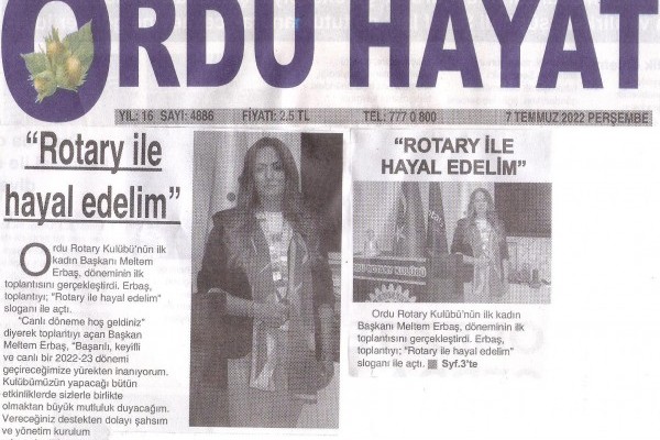 ORDU ROTARY KULÜBÜNÜN BASIN HABERİ