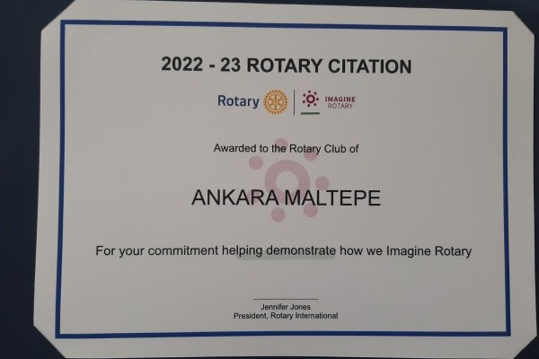2022 2023 döneminde  Rotary Citation almaya hak kazandık