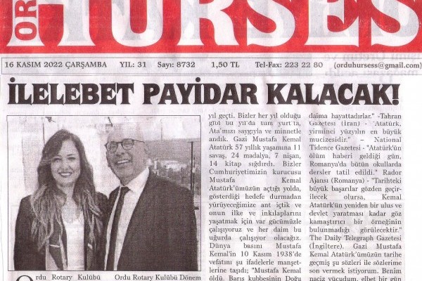 Ordu Rotary Kulübünün “Arkadaşının Getir Toplantısı ve Başkan Rtn. Meltem Erbaş’ın 10 Kasım Mesajı” basında yer aldı.