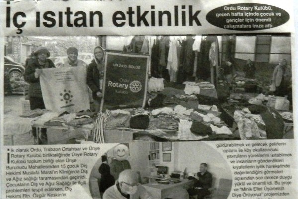 Ordu Rotary Kulübünün 28 Aralık 2022 tarihinde basında yer alan haberleri.