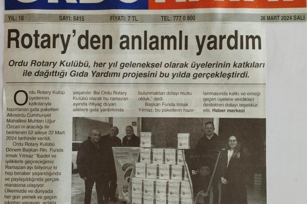 Ordu Rotary Kulübünün Ramazan paketi etkinliği basında yer aldı.