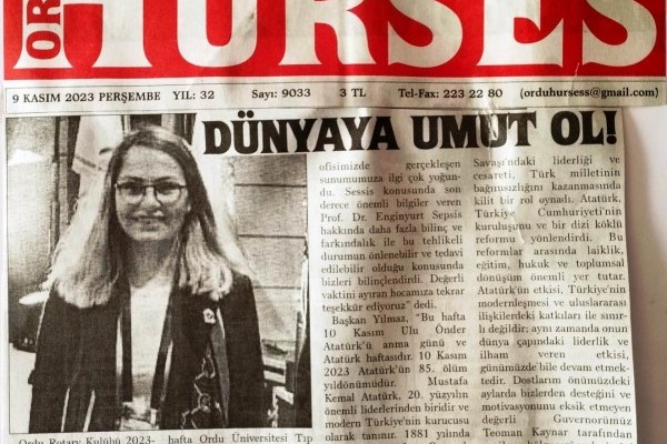 Ordu Rotary Kulübü Başkanı Rtn. Funda Irmak Yılmaz’ın mesajı ‘Dünya’ya Umut ol’ başlığı ile basında yer aldı.