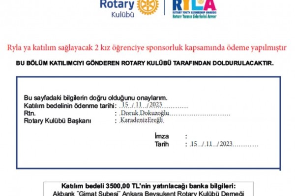 160.RYLE da 2 öğrenci için sponsor olduk