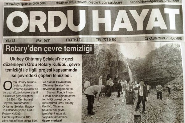 Ordu Rotary Kulübünün Çevre Temizliği ile ilgili Projemiz basında yer aldı.